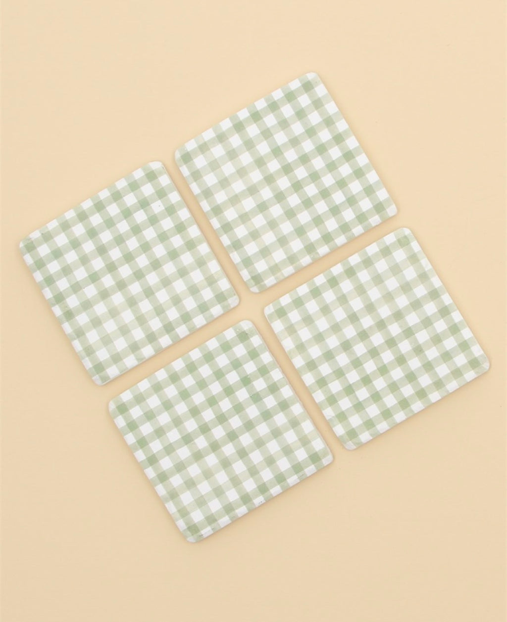 Sage Green Gingham Coaster Set - Pack of 4